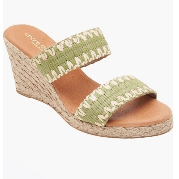 Andre assous slide raffia sandal wedge womens 10 open toe green - Picture 1 of 11